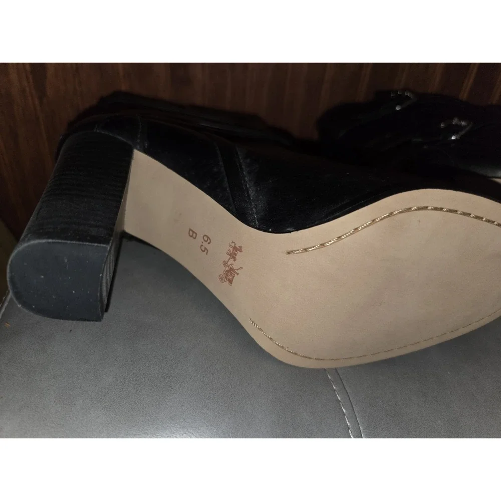 *Coach Buckle Mid Calf Boots Black Leather Size 6.5B Alexandra Chunky Heel